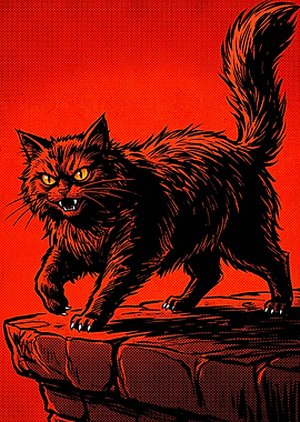 Angry Black Cat Comic Illustration