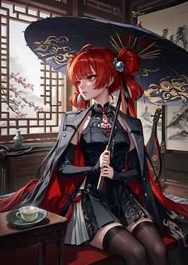 Suoming with Umbrella in Traditional Room