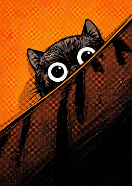 Peeking Black Cat Illustration