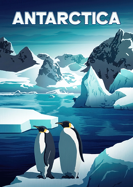 Antarctica Travel Poster with Penguins