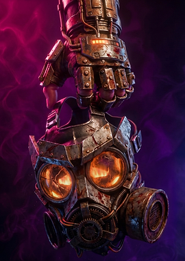 Cyberpunk Armored Gauntlet Holding Gas Mask