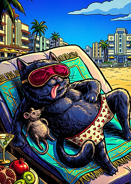 Black Cat Relaxing on Beach