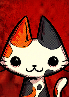 Cute Calico Cat Pop Art Portrait