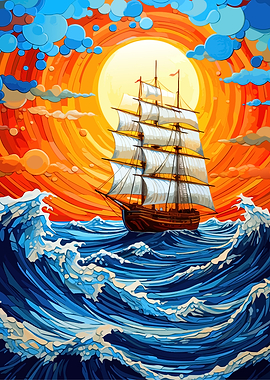Sailing Ship on Turbulent Ocean