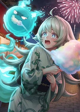 Anime Girl and Spirit at Festival