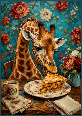 Giraffe Eating Apple Pie Oil Painting
