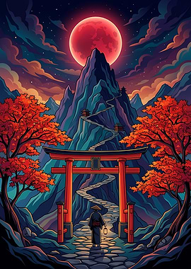 Traveler at the Red Torii Gate