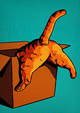 Orange Cat in a Cardboard Box