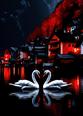 Two Swans Forming a Heart