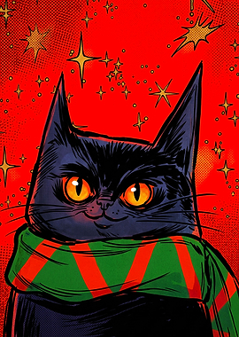 Black Cat with Scarf Pop Art