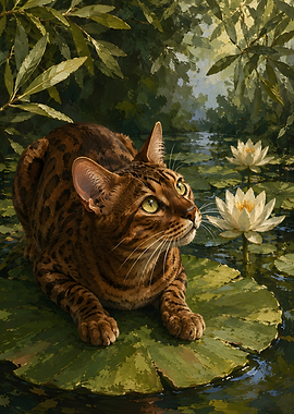 Bengal Cat on Lily Pad