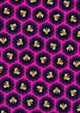 Neon Honeycomb Bee Pattern