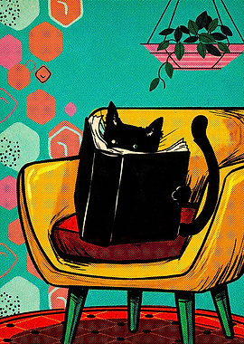 Black Cat Reading a Book