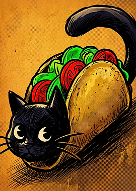 Cute Black Cat Taco Illustration