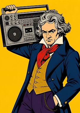 Beethoven Holding a Retro Boombox