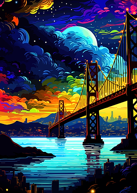Vibrant Psychedelic Golden Gate Bridge