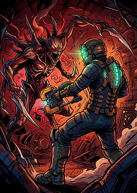 Isaac Clarke Fighting Necromorph