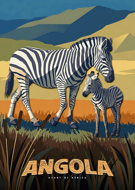 Angola Travel Poster with Zebras