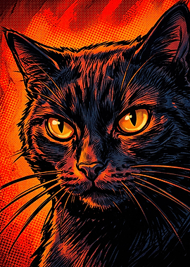 Fiery Black Cat Pop Art Portrait