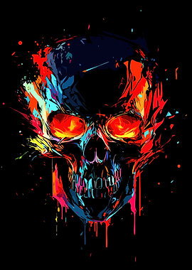 Colorful Abstract Splatter Skull Art