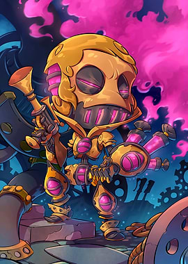 Steampunk Robot Warrior with Pink Energy