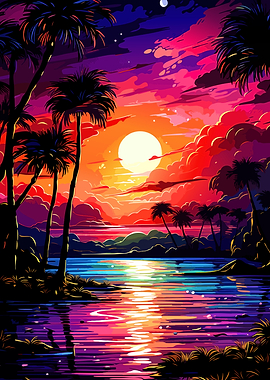 Vibrant Tropical Sunset Over Water