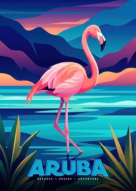 Aruba Flamingo Travel Poster