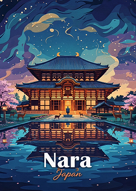 Nara Japan Temple Travel Poster