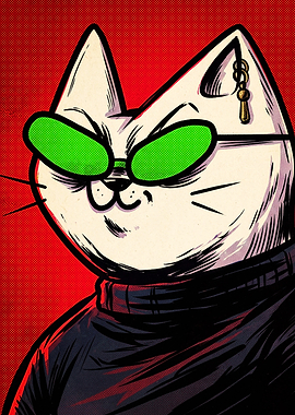 Cool Cat with Green Sunglasses