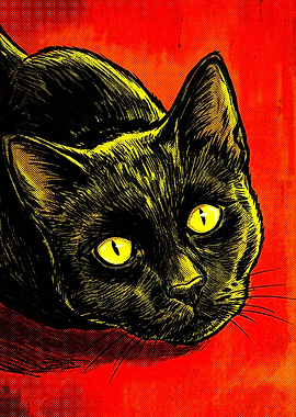 Stylized Black Cat with Yellow Eyes