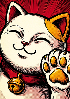 Lucky Maneki Neko Cat Illustration