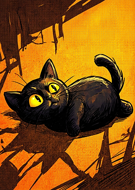 Cute Black Cat with Yellow Eyes