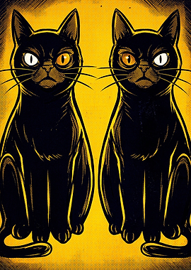Twin Black Cats Graphic Illustration