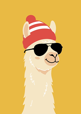 Cool Llama in Red Beanie