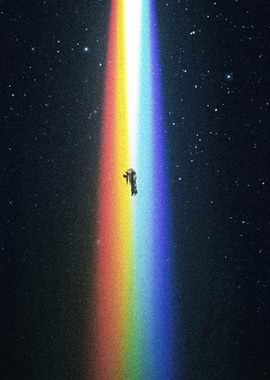 Person Floating in Rainbow Light