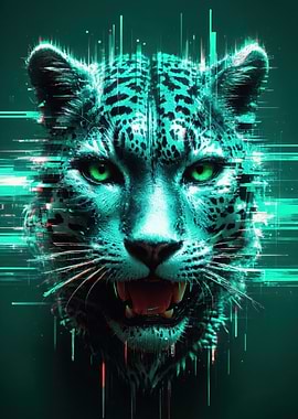 Glitch Art Leopard Portrait