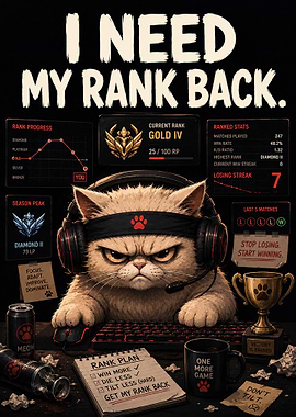 Relentless Gamer Cat I Need My Rank Back Poster