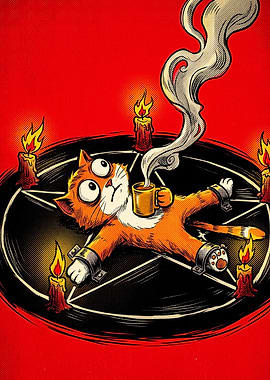 Funny Cat Ritual Coffee Illustration