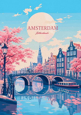 Amsterdam Canal Travel Poster