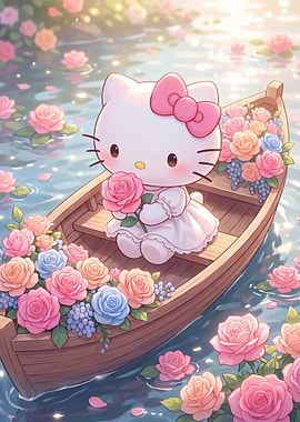 Hello Kitty in a Rose Boat