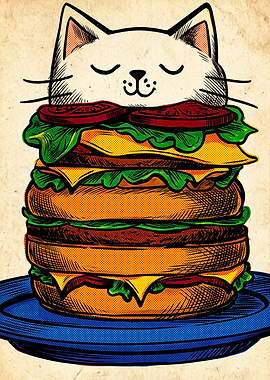 Cat Head Burger Illustration