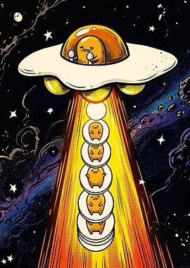 Gudetama UFO Abduction Space Art