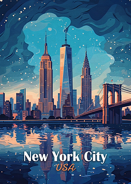 New York City Skyline Travel Poster