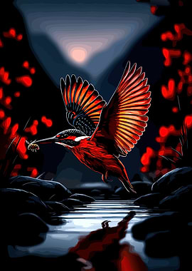 Vibrant Kingfisher Hunting Over Water