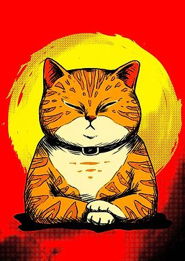 Meditating Orange Tabby Cat Illustration