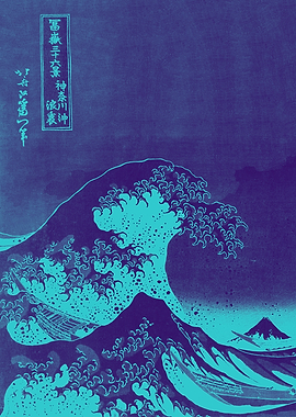 Blue Duotone Great Wave Print