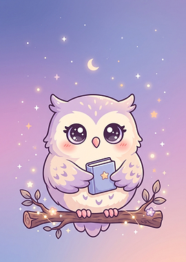 Cute Owl Reading a Book