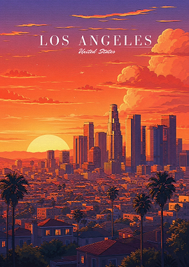 Los Angeles Sunset Cityscape Poster