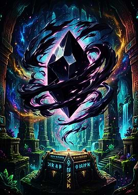 Dark Crystal Floating in Ancient Temple