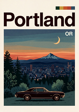 Portland Oregon Vintage Travel Poster